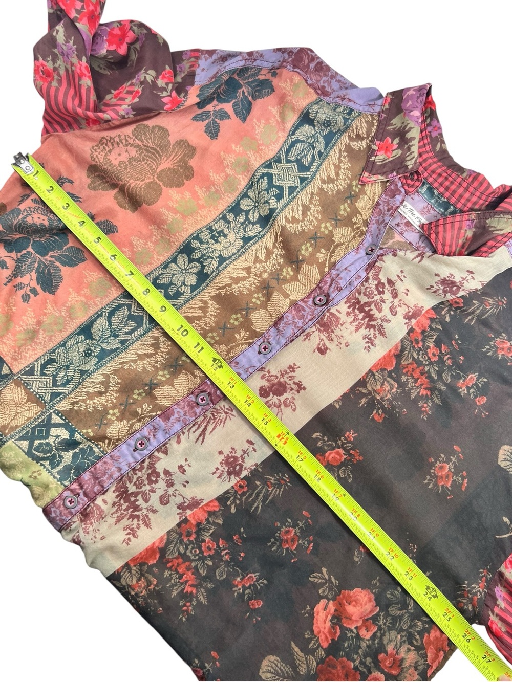 Free People Flower Patch Mixed Media Patchwork Button Down Floral Top Blouse XL - Picture 7 of 11